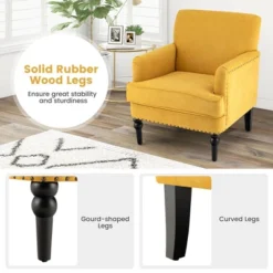 Tangkula Set Of 2 Modern Accent Chair Upholstered Sofa Chair W/ Rubber Wood Legs Yellow -HOMES: Inside + Out Store GUEST a6a84f45 660c 4986 95cb 5dcdc2196e02