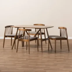 5pc Wyatt Midcentury Modern Walnut Wood Dining Set Beige/Brown - Baxton Studio -HOMES: Inside + Out Store GUEST adf01d72 7b21 4e6e b9f0 ad931c174fe4