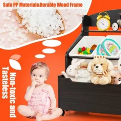 Costway Kids Wooden Toy Storage Unit Organizer W/Rolling Toy Box & Plastic Bins NaturalEspresso -HOMES: Inside + Out Store GUEST afc4f8c4 324e 4563 81ff d202841d1460