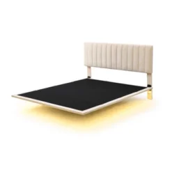Queen Size Upholstered Floating Velvet Platform Bed With Sensor Light And Headboard-ModernLuxe -HOMES: Inside + Out Store GUEST b1603638 a6f1 4081 9bc8 2febf421e450