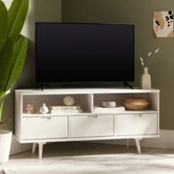 Cara Mid-Century Modern 3 Drawer Corner TV Stand For TVs Up To 58" - Saracina Home 24 Cara Mid-Century Modern 3 Drawer Corner TV Stand For TVs Up To 58" - Saracina Home -HOMES: Inside + Out Store GUEST b1ff3a9a 60ef 41ec 9a6f f1ca309dd560