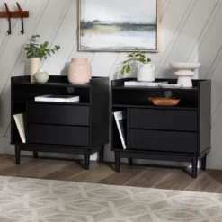 2pk Mid-Century Modern Solid Wood 2 Drawer Storage Nightstands - Saracina Home -HOMES: Inside + Out Store GUEST b2a3ee44 4d81 41a2 a7a3 37c02e20e839