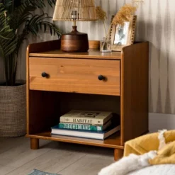 Set Of 2 Katie Transitional Tray Top 1 Drawer Solid Wood Nightstands Caramel - Saracina Home -HOMES: Inside + Out Store GUEST b6aafa3b 0da3 4e21 b5c1 30ffa8a85544