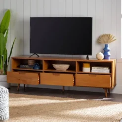 Cara 3 Drawer Mid-Century Modern 3 Drawer TV Stand For TVs Up To 80" - Saracina Home -HOMES: Inside + Out Store GUEST b7160973 1c5a 4aa1 ad9a e32bedffb8a0