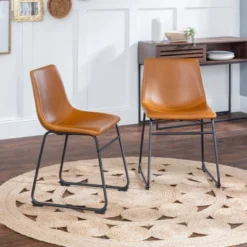 New Arrival 9 Set Of 2 Laslo Modern Upholstered Faux Leather Dining Chairs - Saracina Home