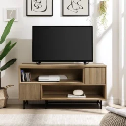 Modern Reeded Door Extendable TV Stand For TVs Up To 50" - Saracina Home -HOMES: Inside + Out Store GUEST bf94a3de 05cc 4e30 8008 521b3ccde76b