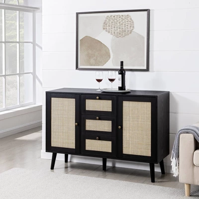 Modern Boho Wood And Rattan Storage Sideboard Black - Saracina Home 3 Modern Boho Wood And Rattan Storage Sideboard Black - Saracina Home