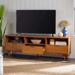 Cara 3 Drawer Mid-Century Modern 3 Drawer TV Stand For TVs Up To 80" - Saracina Home -HOMES: Inside + Out Store GUEST d0c50bac b70e 4f4a 80ee 5b7b6555975b