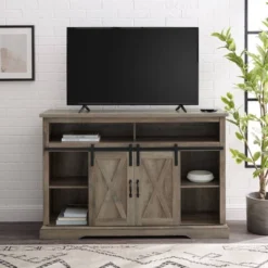 Transitional Sliding Barndoor Highboy TV Stand For TVs Up To 58" - Saracina Home -HOMES: Inside + Out Store GUEST d93bcb01 6b73 4caa 92df 0c0c138da9a4