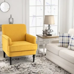 Tangkula Set Of 2 Modern Accent Chair Upholstered Sofa Chair W/ Rubber Wood Legs Yellow -HOMES: Inside + Out Store GUEST dab8dbf1 5e62 4ea9 bb76 355422eca76f