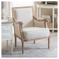 Chavanon Wood & Linen Traditional French Accent Chair Light Beige - Baxton Studio -HOMES: Inside + Out Store GUEST dfaa5e90 b1fe 453e 81ff 222fe737f462