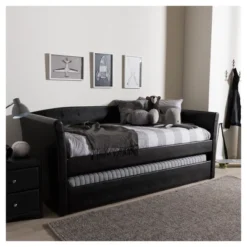 Twin Camino Modern And Contemporary Faux Leather Upholstered Daybed With Guest Trundle Bed - Baxton Studio -HOMES: Inside + Out Store GUEST eae772a6 ece0 47e0 ba27 42d46d1808ea