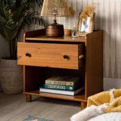 Set Of 2 Katie Transitional Tray Top 1 Drawer Solid Wood Nightstands Caramel - Saracina Home -HOMES: Inside + Out Store GUEST eb23e422 fbb6 4cbe 9d79 eccf62732510