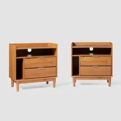 2pk Mid-Century Modern Solid Wood 2 Drawer Storage Nightstands - Saracina Home -HOMES: Inside + Out Store GUEST f532e41d ed41 4d3a b78d 89ad584048a2