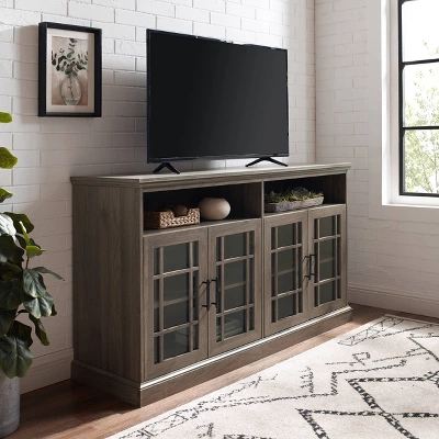 Transitional 4 Door Windowpane TV Stand For TVs Up To 65" - Saracina Home 3 Transitional 4 Door Windowpane TV Stand For TVs Up To 65" - Saracina Home