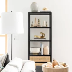 Console Table With Woven Rattan Shelf Black - Threshold™ Designed With Studio McGee -HOMES: Inside + Out Store GUEST f71b8141 512b 4383 9135 4f0d694163bd