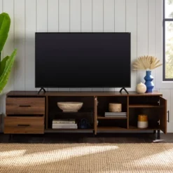Sana Modern Triple Storage TV Stand For TVs Up To 80" Dark Walnut - Saracina Home -HOMES: Inside + Out Store GUEST fa65be07 dd72 4823 b878 62fc4cd53535
