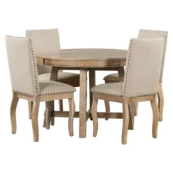 5 PCS Round Wood Extendable Dining Table Set With 4 Upholstered Dining Chairs-ModernLuxe 22 5 PCS Round Wood Extendable Dining Table Set With 4 Upholstered Dining Chairs-ModernLuxe -HOMES: Inside + Out Store GUEST fbbff2cd 1c63 4fc1 baba 030f081038fe