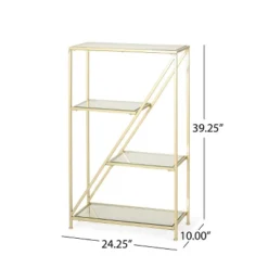 Kokesh Modern Glam Tempered Glass 3 Shelf Asymmetrical Bookcase Gold - Christopher Knight Home -HOMES: Inside + Out Store GUEST fe44afab b226 4b6b 83bf d92ad3ad8955