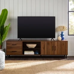 Sana Modern Triple Storage TV Stand For TVs Up To 80" Dark Walnut - Saracina Home -HOMES: Inside + Out Store GUEST ff1679ed 5f30 47e9 a5d0 3886b74af319