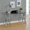 Statham Glass Top Adjustable Sawhorse Standing Desk Chrome - Coaster -HOMES: Inside + Out Store GUEST ffcf41f8 43fd 4643 b499 dd5d0d211d8f